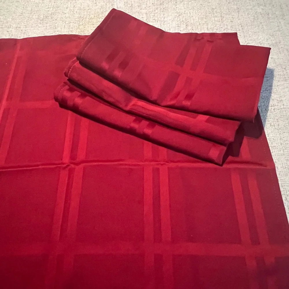 Set of‎ 4 Red Plaid Damask Cloth Napkins 18.5 Inch Square Dinner Table Linens